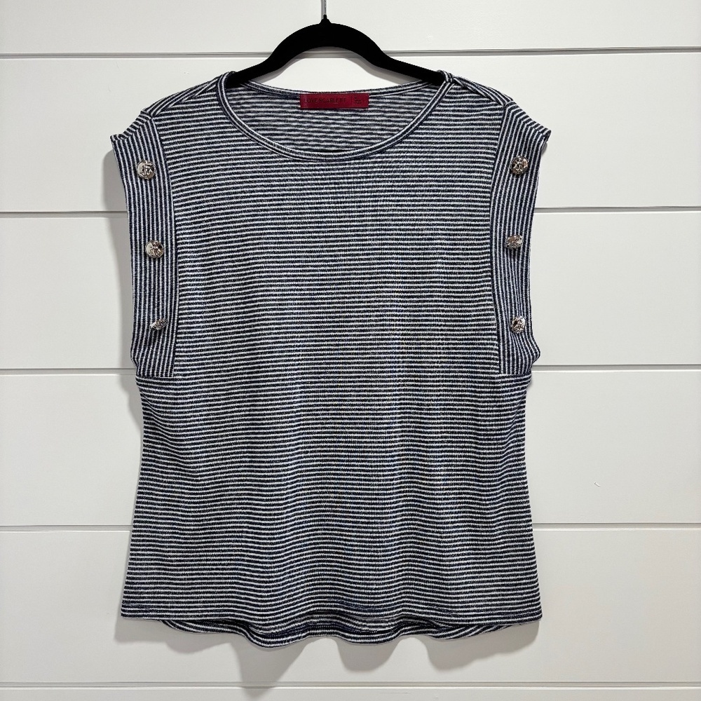 Love Scarlett nautical style sleeveless top with anchor button detail size M